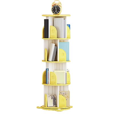 GAMAK Rotating Bookshelf 360 Display Revolving Bookcase 4 Tier Floor Standing Bookcase Corner Bookshelf for Small Spaces Kids Room, Bedroom, Living Room (Color : Yellow, Size : Four)