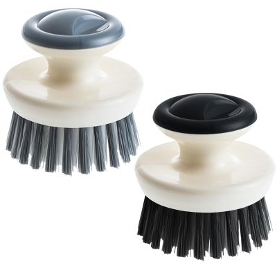 Dish Scrub Brush,Ergonomic Grip Palm Brush,Kitchen Scrub Brushes for Cleaning, Dish Scrubber with Stiff Bristles for Sink, Pots, Pans (Grey+Black)
