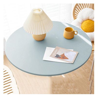 Faux Leather Table Cover Round, Vinyl Tablecloth Wipeable, Heat Resistant Leather Dining Table Protector Mat, Non-slip Round Table Cloth Waterproof Oil-proof Decorative Table Pad (150cm,Blue)
