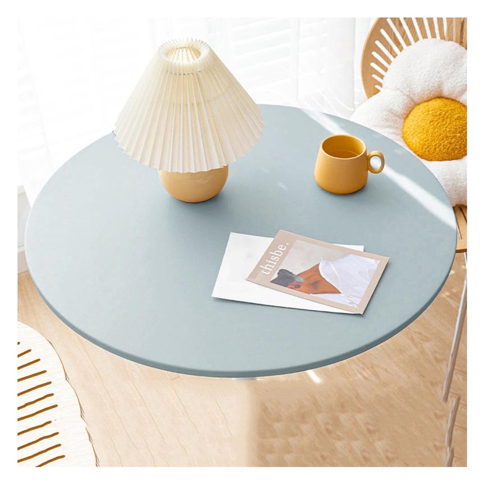 Faux Leather Table Cover Round, Vinyl Tablecloth Wipeable, Heat Resistant Leather Dining Table Protector Mat, Non-slip Round Table Cloth Waterproof Oil-proof Decorative Table Pad (150cm,Blue)