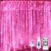 SINAMER Pink Curtain Light for Bedroom, 300 LED 9.8ft x 9.8ft Window Fairy Curtain String Light with 16 Hooks, 8 Models Remote Control for Wedding Party Home Garden Indoor Decorations view 1