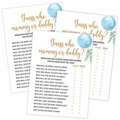 Qoqxjodd Blue Balloon Guess Who Mommy or Daddy Game, Pack of 30 Cards, Baby Shower Game, Gender Neutral Boy or Girl, Fun Baby Activity - GN47