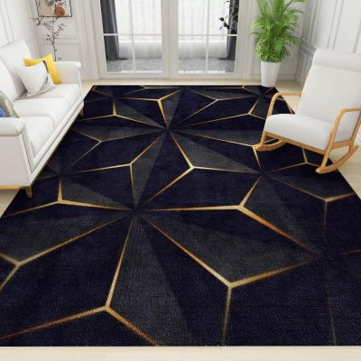 Abstract Geometric Black Gold Stripes Area Rugs, Luxurious Golden Irregular Lines Indoor Rug, with Anti-Slip Backing Washable Decorative Carpet for Living Room Bedroom Study Dining Room 2' x 3'