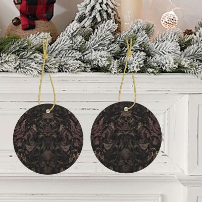 Christmas Tree Ceramic Ornaments Two-Side Wallpaper for Walls Skull Printed Round Xmas Pendant Xmas Tree Ceramic Hanging Decorations for Christmas Winter Wonderland New Year Party Supplies