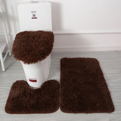 XIZHI Bathroom Rugs Sets 3 Piece,U-Shaped Toilet Floor Mat +Non Slip Rugs +Toilet Lid Cover Mat,with PVC Point Rubber Backing (Coffee Color)