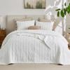 Bedsure 100% Cotton Quilt Set - King Size Bedspread, Lightweight Soft Bed Coverlet, 3-Piece Cozy Stitching Quilt Set with 2 Pillow Shams in Geometric Pattern for All Season, 106x96 inches, White view 1