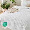 Bedsure 100% Cotton Quilt Set - King Size Bedspread, Lightweight Soft Bed Coverlet, 3-Piece Cozy Stitching Quilt Set with 2 Pillow Shams in Geometric Pattern for All Season, 106x96 inches, White view 4