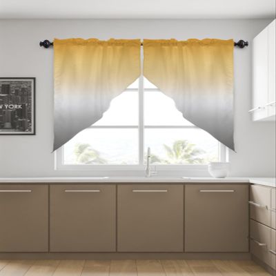 2 Piece Christmas Curtain Valances for Windows, Yellow Gray Gradient Rod Pocket Curtains Swag Topper Set, Light Filtering Window Curtains Valance Panels for Bathroom Bedroom 36"x36"
