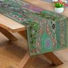 Treen Art Linen Indian Table Runner 20" W x 40" L, Ethnic 100% Cotton Embroidered Handcrafted Mirror Art Long Patchwork Dining Indian Table Cloth (Green) view 2