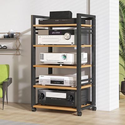 YLQFGUVWK 5-Tier AV Media Cabinet Stand Component Cabinet with Height Adjustable Wooden Shelves Open Storage Shelves for Home/Office/Audio Video/DJ/Theater (Color : Black, Size : 50x40x100cm)