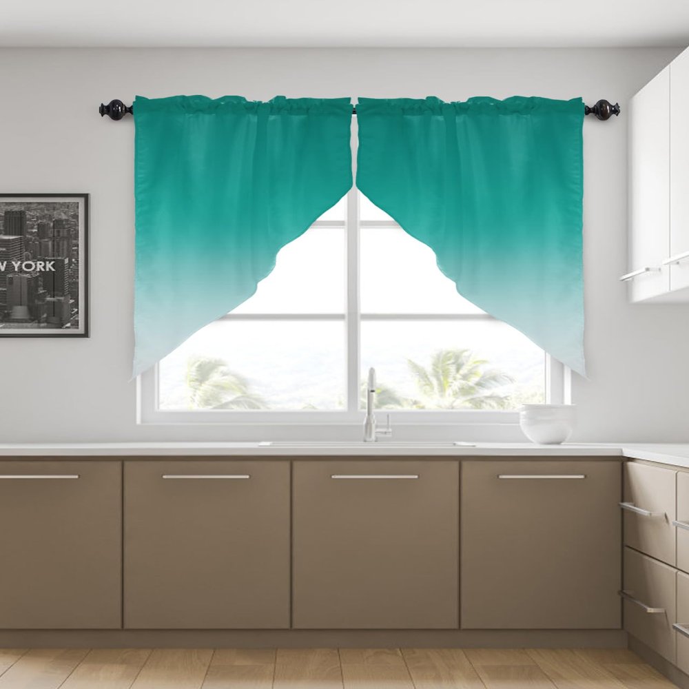2 Piece Christmas Curtain Valances for Windows, Green Gray Gradient Rod Pocket Curtains Swag Topper Set, Light Filtering Window Curtains Valance Panels for Bathroom Bedroom 28"x36"