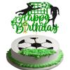 1Pcs Soccer Happy Birthday Cake Topper Glitter Happy Birthday Sign Football Player Cake Pick Decorations for Sport Theme Man Boy Girl Party Decoration Supplies Green view 1