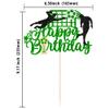 1Pcs Soccer Happy Birthday Cake Topper Glitter Happy Birthday Sign Football Player Cake Pick Decorations for Sport Theme Man Boy Girl Party Decoration Supplies Green view 2