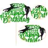 1Pcs Soccer Happy Birthday Cake Topper Glitter Happy Birthday Sign Football Player Cake Pick Decorations for Sport Theme Man Boy Girl Party Decoration Supplies Green view 4