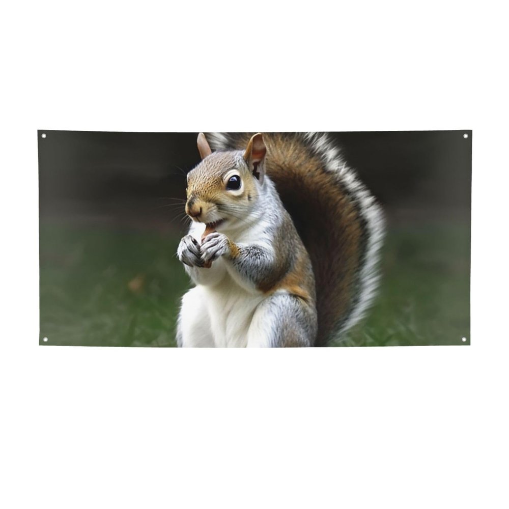 Squirrel print Party Banner Christmas Banner Birthday Bunting with Brass Grommets Party Decorations Backdrop for Christmas Wedding Winter New Year Home Decorations Party Supplies Small
