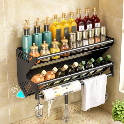 Spice Rack Wall Mounted, Aluminum Spice Rack, Spice Organiser Shelf Storage For Kitchen Cupboard Door, With Rod With Hook, Kitchen Spice Rack Organisers, Save Space, Black 30CM Spice Racks ( Color : B