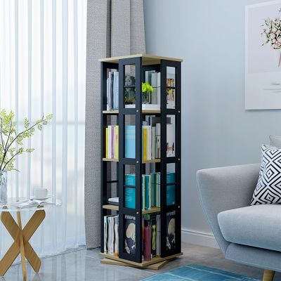 AoForce Rotating Book Shelf Toddler, Thickened Steel Frame Structure, Metal Bookshelf, 360Cubic Bookshelf for Small Space with Storage and Creative Multi-Layer Shelves (Color : B, Size : 4 Layer)