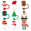 7Pcs Christmas Straw Cover Caps Reusable Drinking Straw Tips Lids Christmas Santa Claus Christmas Tree Silicone Straw Toppers Compatible for Stanley 30&40 Oz Tumbler Straw Accessories for Christmas view 1