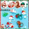 7Pcs Christmas Straw Cover Caps Reusable Drinking Straw Tips Lids Christmas Santa Claus Christmas Tree Silicone Straw Toppers Compatible for Stanley 30&40 Oz Tumbler Straw Accessories for Christmas view 3