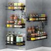 Wall Mounted Spice Rack, Kitchen Spice Rack Organisers, Carbon Steel Paint Process, For Kitchen Cabinet Kitchen Bathroom Living Room Spice Bottle Jars Rack, With Hook, Black Spice Racks ( Color : Blac view 2