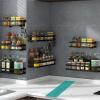 Wall Mounted Spice Rack, Kitchen Spice Rack Organisers, Carbon Steel Paint Process, For Kitchen Cabinet Kitchen Bathroom Living Room Spice Bottle Jars Rack, With Hook, Black Spice Racks ( Color : Blac view 4