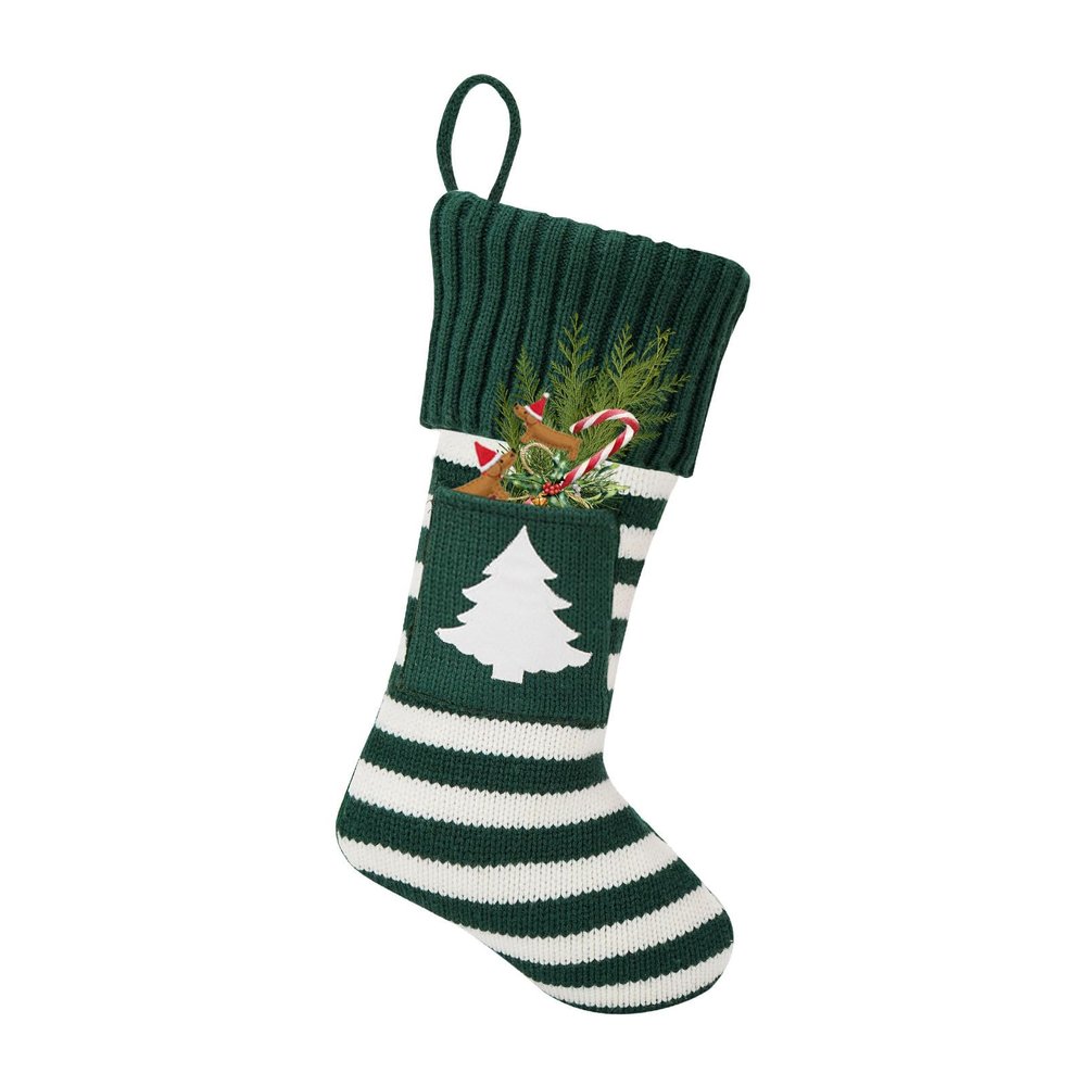 MOTUZP 19.4inch Christmas Stockings, Knitted Fireplace Stocking, Knitted Christmas Tree Hanging Stocking Ornaments for Family Holiday Party Decoration (D)