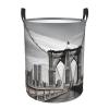 Dwrepo Laundry Basket with Handles Brooklyn Bridge Printed Round Laundry Hamper Waterproof Clothes Storage Basket Lightweight Dirty Clothes Hamper view 1
