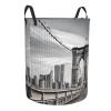 Dwrepo Laundry Basket with Handles Brooklyn Bridge Printed Round Laundry Hamper Waterproof Clothes Storage Basket Lightweight Dirty Clothes Hamper view 2
