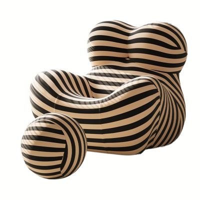 ESRADA No-wash Ice Silk Lazy Chair and Ball Footrest Stool Set, Accent Comfy Arm Chair and Ottoman, Leisure Sofa Reading Chair Integrated High Resilience Sponge black-30 * 28inch