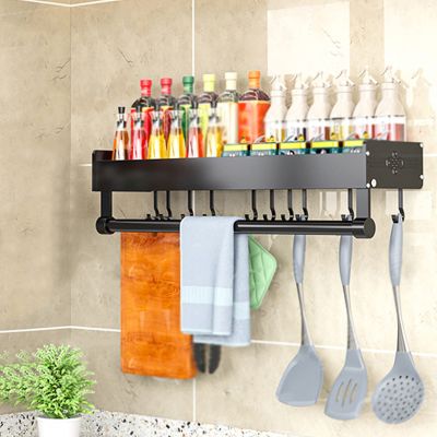 Wall Mounted Spice Rack/Shelves Spice Storage Cupboard Spice Rack Organiser, Space Aluminum, With Hook, Foldable Towel Rail, For Kitchen Cabinet Kitchen Bathroom Living Room Spice Bottle Jars Rack Spi