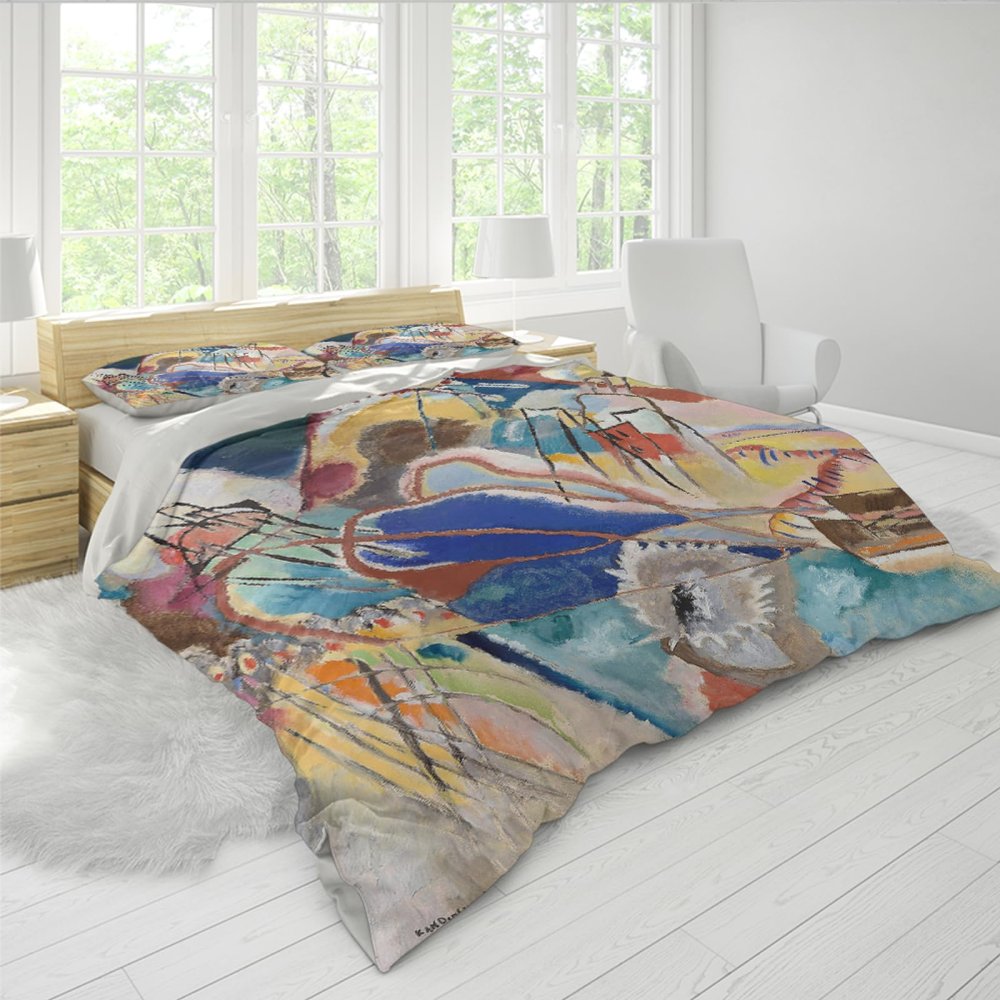 RIVINE Wassily Kandinsky Style Duvet Cover Set 3 Pieces Improvisation No 30 Cannons Soft Bedroom Bedding Set with 2 Pillow Shams 4 Ties Zipper King