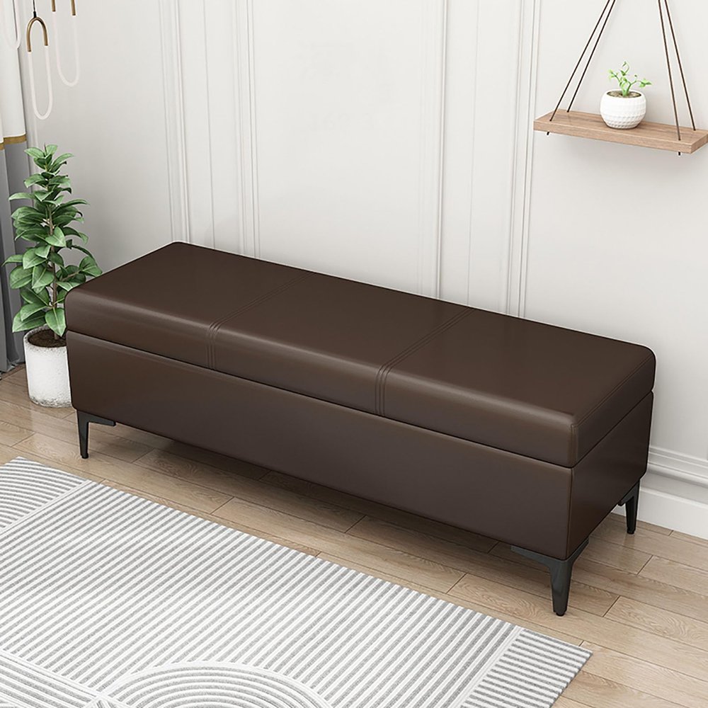 SAZDFY Pu Leather Storage Bench, Upholstered Bed of End Bench Classic Shoe Bench, Luxury Ottoman Bench Footstool with Storage for Living Room, Entryway, Hallway, Support 330lbs