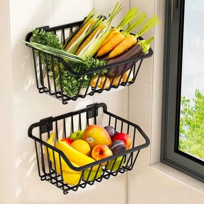 Wall Mounted Fruit And Vegetable Rack, Stainless Steel Fruit Vegetable Rack, Black / White Fruit Vegetable Storage Basket, Metal Wire Storage Baskets, Perfect For Fruit, Vegetables, Snacks fruit and v