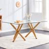 71" Dining Table for 6-8 People,Modern Rectangular Kitchen Dining Room Table with 0.39" Tempered Glass Tabletop and Wood Grain Metal Legs,Contemporary Glass Dinner Table for Home view 1