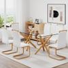 71" Dining Table for 6-8 People,Modern Rectangular Kitchen Dining Room Table with 0.39" Tempered Glass Tabletop and Wood Grain Metal Legs,Contemporary Glass Dinner Table for Home view 3