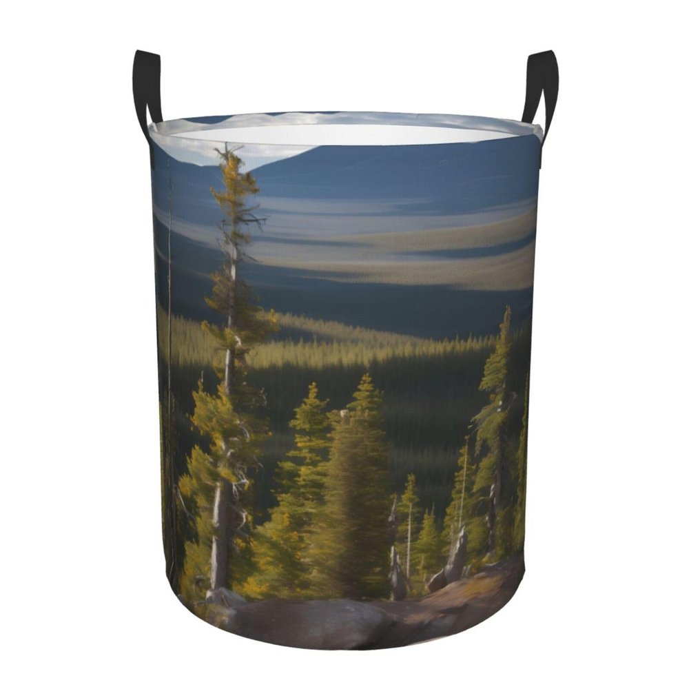 Moose Mountain Pine Tree Large Laundry Hampers, Collapsible Tall Clothes Baskets, Washing Bag For Bathroom, Bedrooms