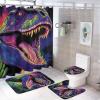 Abstract Dinosaur 4 Pieces Shower Curtain Sets with Non-Slip Rugs, Toilet Lid Cover and Bath Mat, Green Comic Animal Bathroom Decor Set Waterproof Shower Curtains with 12 Hooks view 1