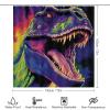 Abstract Dinosaur 4 Pieces Shower Curtain Sets with Non-Slip Rugs, Toilet Lid Cover and Bath Mat, Green Comic Animal Bathroom Decor Set Waterproof Shower Curtains with 12 Hooks view 2