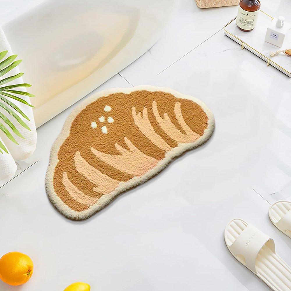 UKELER Funny Bathroom Rugs Cute Croissant Shape Washable Accent Home Decoration Rugs Non-Slip Fluffy Small Bath Rugs for Sink, Bathroom, Bedroom, Kids Room 25''16''