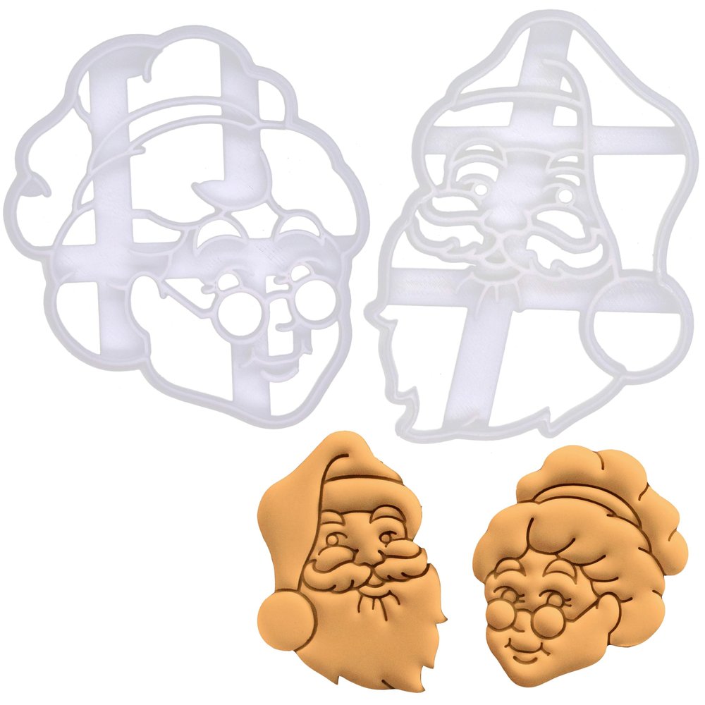 BAKERLOGY Set of 2 Santa Claus Cookie Cutters - Detailed Biscuit Cutter Design for Baking and Crafts, ideal on fondant, dough, clay