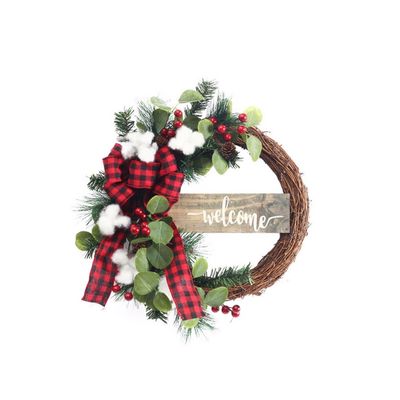 PEKJI Door Hanging Artificial Christmas Wreath Plastic Xmas Rattan Circle Garland with Bow Creative Outdoor Scene Decoration