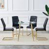 5 Piece Dining Table Set for 4, Glass Kitchen Table and 4 Black Dining Chair for Home, Coffee Table Set 40'' Round Dining Table with Golden Metal Legs, Dining Room Table and Chair Set for Small Space view 2