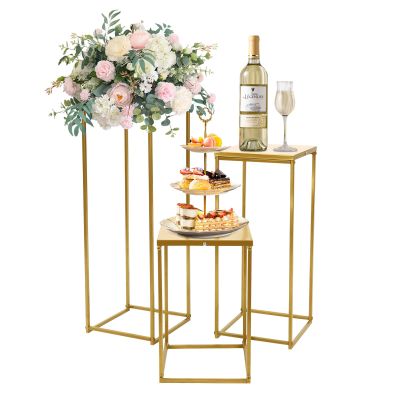 CheriMuMu Wedding Flower Stands, 6 Pcs Flower Stand for Wedding Centerpieces, 3 Sizes Modern Square Gold Pedestal Stand for Weddings Party Decoration, Flower Display Rack Decorations