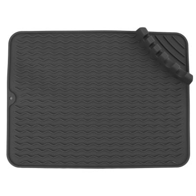 Silicone Dish Drying Mat for Kitchen Counter, Drying Mat with Tableware Fixed Slot, Non Slip Kitchen Dish Mat Heat Foldable and Portable