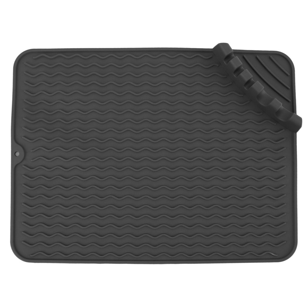 Silicone Dish Drying Mat for Kitchen Counter, Drying Mat with Tableware Fixed Slot, Non Slip Kitchen Dish Mat Heat Foldable and Portable