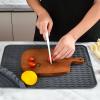 Silicone Dish Drying Mat for Kitchen Counter, Drying Mat with Tableware Fixed Slot, Non Slip Kitchen Dish Mat Heat Foldable and Portable view 2