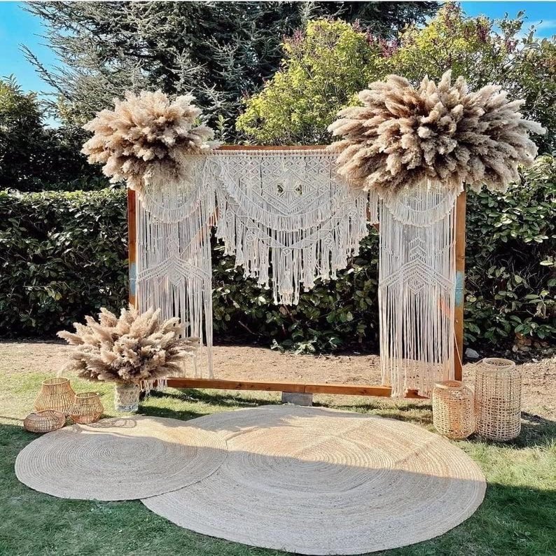 Modern- Macrame-Wedding- Woven Decoration-wall hanging Arch Backdrop Macram Wall Art Tapestry, (Natural Cotton Rope, W 140 X L 95 Inches)