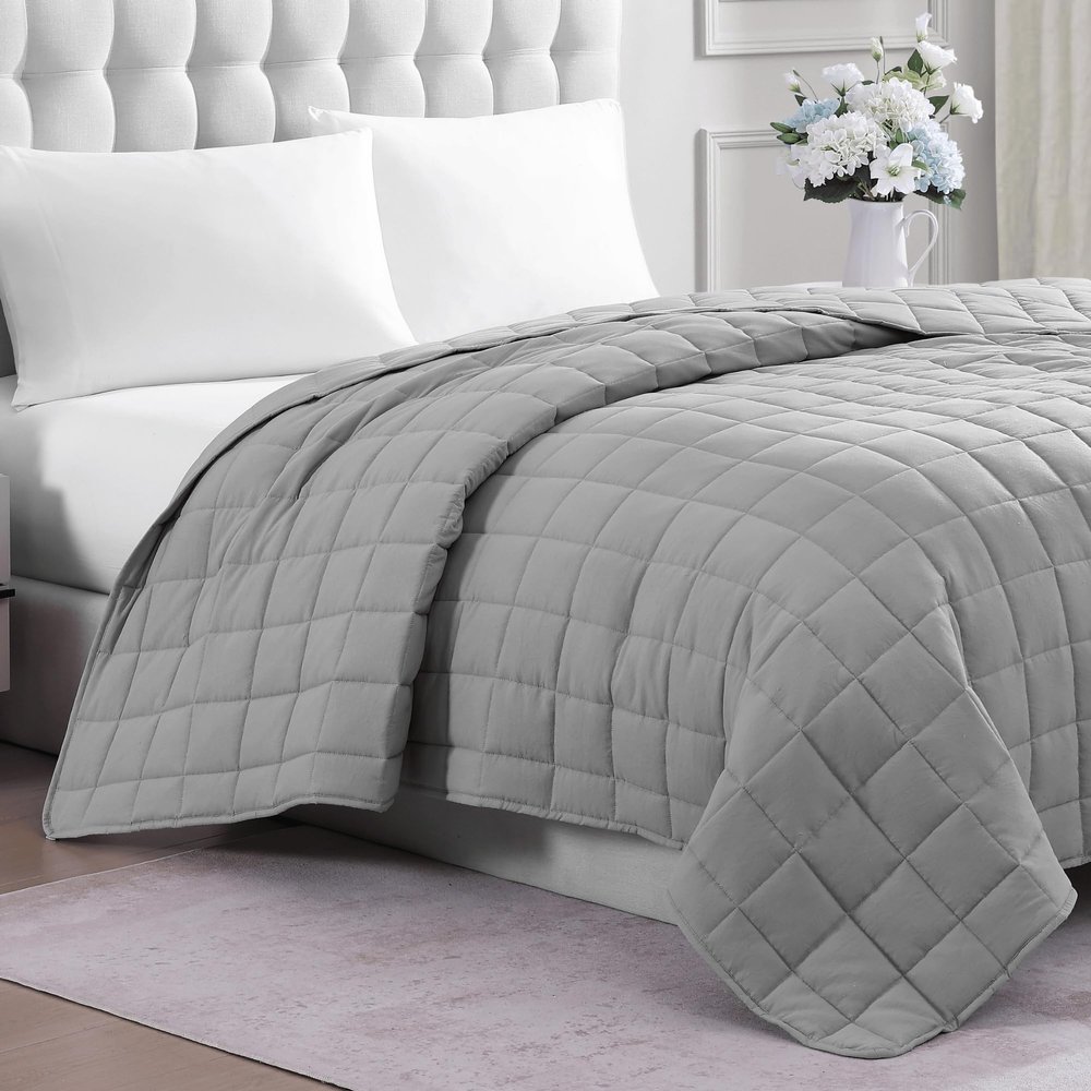 Casa Platino Premium Microfiber Down Alternative Quilted Blanket - Lightweight All Season Queen Size - Silver