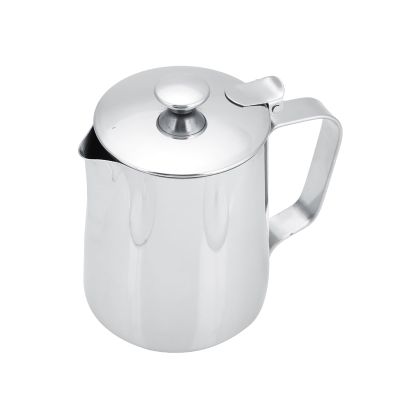 Milk Frothing Pitcher, Stainless Steel Espresso Steaming Cup with Lid Coffee Latte Milk Jug Cup for Home Cafe Bar (350ml)
