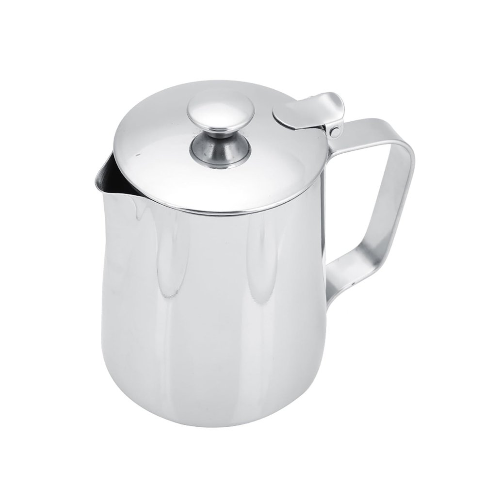 Milk Frothing Pitcher, Stainless Steel Espresso Steaming Cup with Lid Coffee Latte Milk Jug Cup for Home Cafe Bar (350ml)